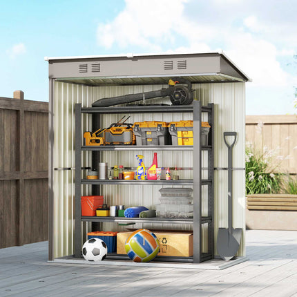 Metal Garden Shed 1.37 m² Lockable with Vents and Pent Roof, 163 x 90 x 179 cm