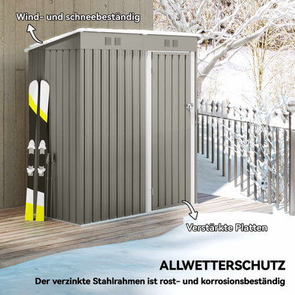 Metal Garden Shed 1.37 m² Lockable with Vents and Pent Roof, 163 x 90 x 179 cm