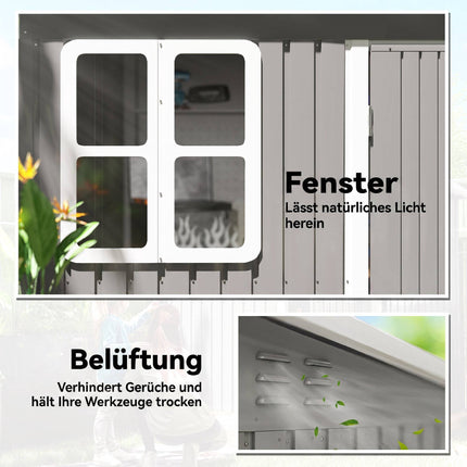Metal Garden Shed 260 x 177 x 190 cm with Window, Wide Lockable Door, Light Grey