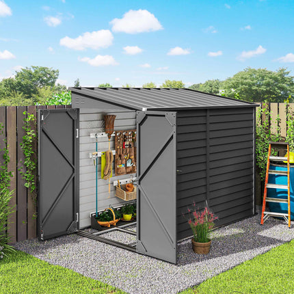 Metal Garden Shed 3.5 m² with Lockable Double Door, Lean-To Roof, 143x270x202 cm