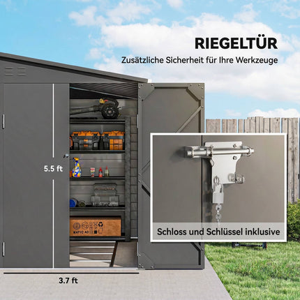 Metal Garden Shed 3.5 m² with Lockable Double Door, Lean-To Roof, 143x270x202 cm