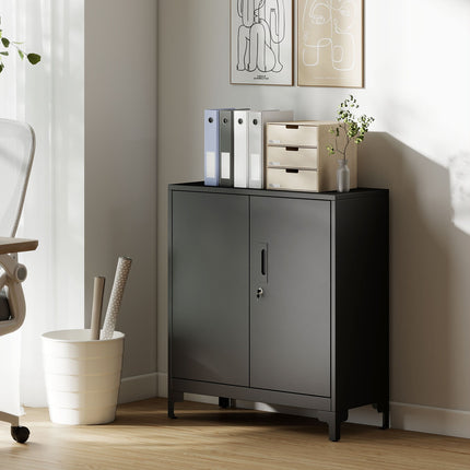 Metalinė biuro spintelė, rakinamos durys, 2 pakopų, juoda