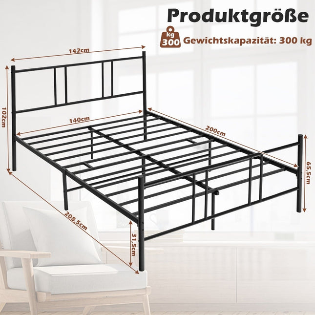 Metalinis platforminės lovos rėmas, 200x140 cm, juodas, su vieta daiktams susidėti