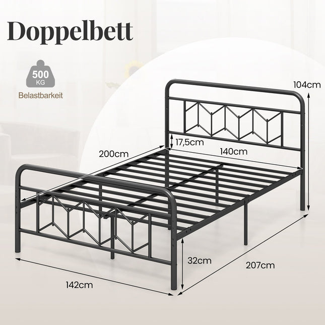 Metalinis platforminis lovos rėmas 200 x 140 cm čiužiniui, juodas