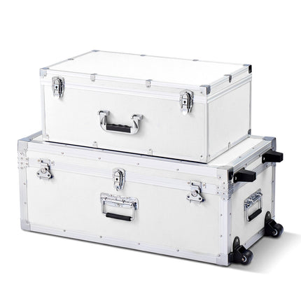 Metal Storage Trunk Set Of 2, Locking, Caster Base