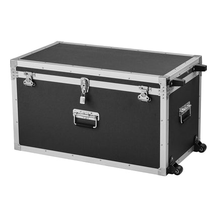 Metal Storage Trunks Set of 2, Locking, Casters, Black