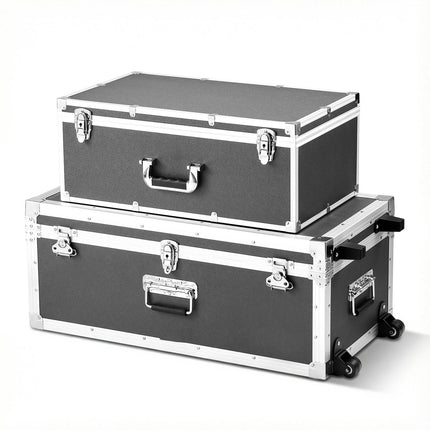 Metal Storage Trunks Set of 2 With Locks and Casters