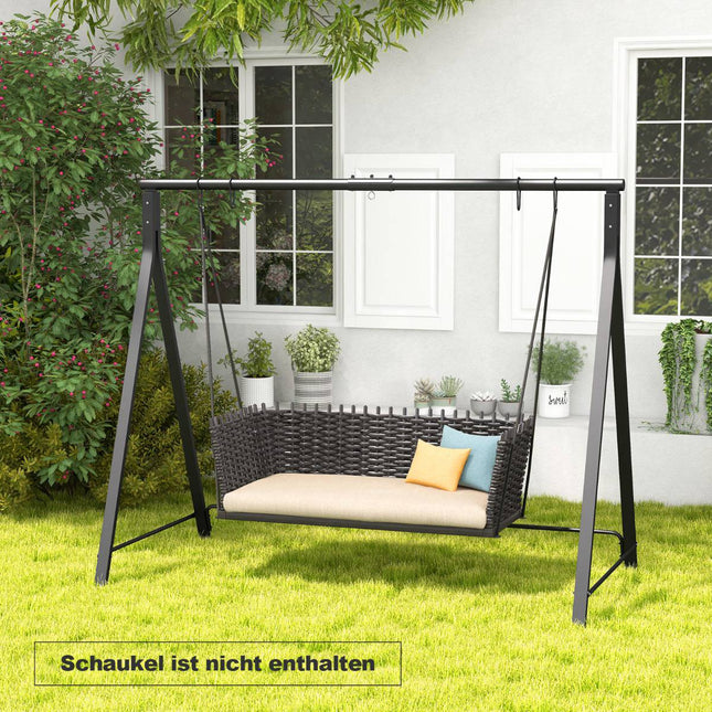 Metalinis sūpynių rėmas su 5 pakabinimo žiedais, juodas, 210x115x175 cm
