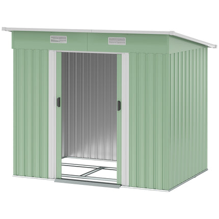 Metal tool shed 2.3 m² 207 x 130 x 182 cm with pent roof window floor frame green