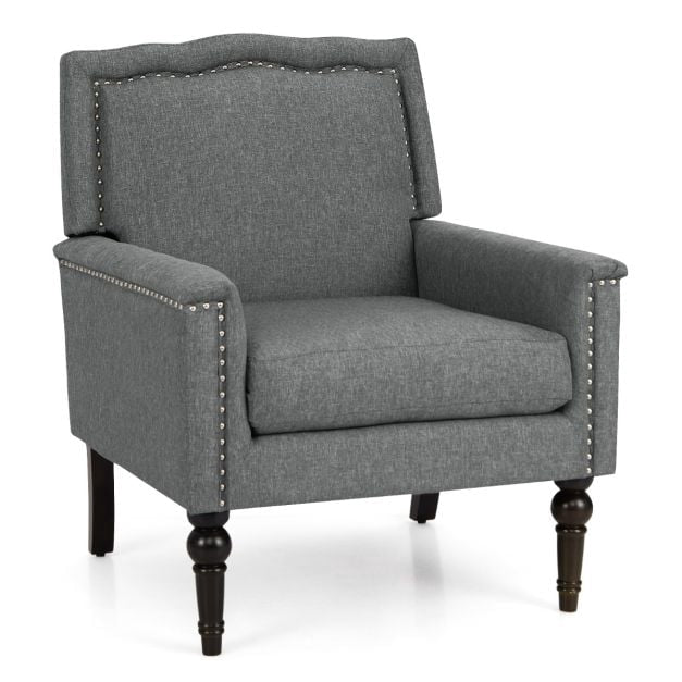 Mid-Century Modern Linen Accent Armchair, Gray