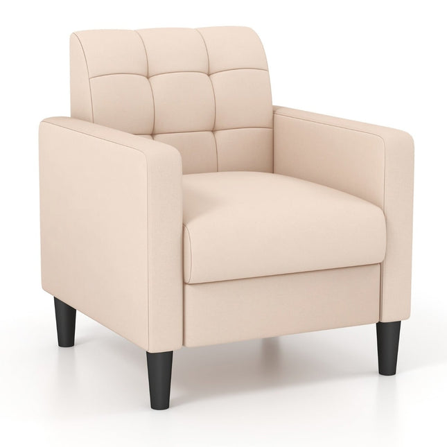 Mid-Century Velvet Armchair, Tufted Back, Beige