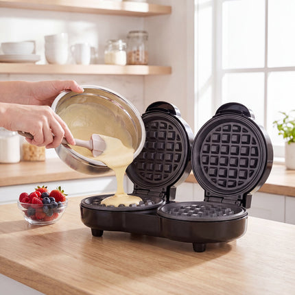 Mini belgiška vaflių keptuvė, 1100 W, 2 vafliams vienu metu, nelimpanti danga