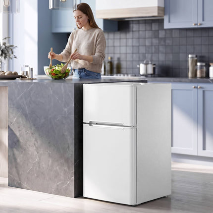 Mini Fridge with Freezer Compartment 90 L, 2 Doors, Adjustable Thermostat, White