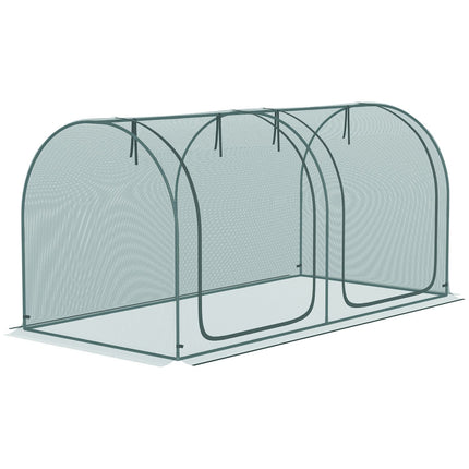 Mini šiltnamis 2,49 x 1,2 m augalų apsaugos palapinė su durelėmis, sodui ir balkonui, plieninis rėmas ir HDPE tinklas, tamsiai žalias
