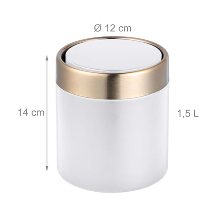 Mini stalinė šiukšliadėžė, 1,5 l, baltas metalinis sukamuoju dangčiu