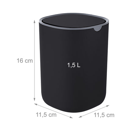 Mini stalinė šiukšliadėžė su atlenkiamu dangčiu, 1,5 l – juoda