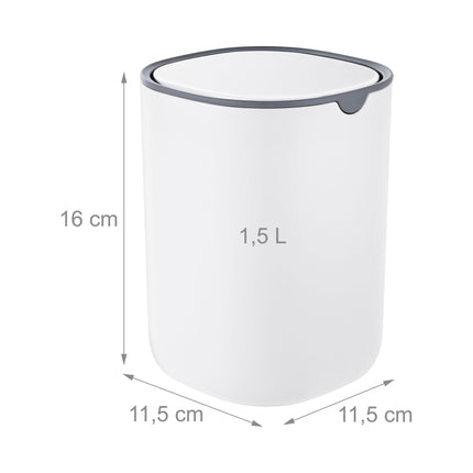 Mini stalinė šiukšliadėžė su atlenkiamu dangčiu, 1,5 l – balta
