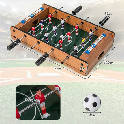 Mini futbolo stalas 2 žaidėjams, vietą taupantis stalo futbolo stalas su tvirta rankena, 51 x 30,5 x 9 cm, natūralus