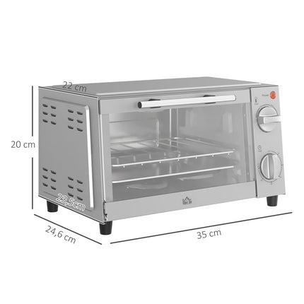 Mini orkaitė 9 l mini orkaitė su kepimo skarda, grotelėmis, 100 °C-230 °C, su reguliuojama temperatūra ir kepimo laiku, 60 min. laikmatis, 750 W, nerūdijančio plieno, sidabro spalvos