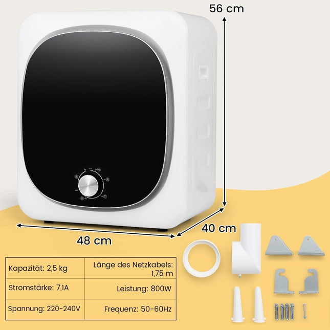 Mini džiovyklė 2,5 kg su 5 programomis iki 69 , ištraukiamoji džiovyklė 800 W