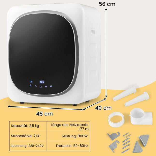Mini džiovyklė 5 kg su LED jutikliniu ekranu ir dezinfekavimo bei dezodoravimo ištraukiamąja džiovykle