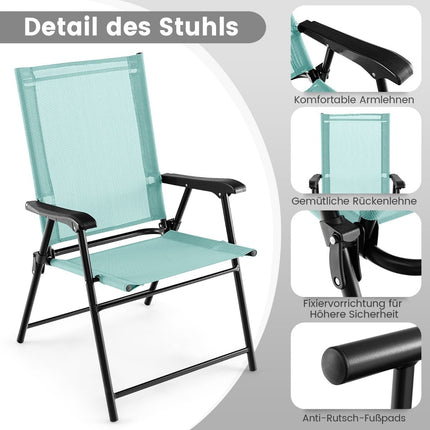 Mėtų žalios spalvos sulankstomos terasos kėdės, 2 vnt. komplektas - 65x60x93 cm