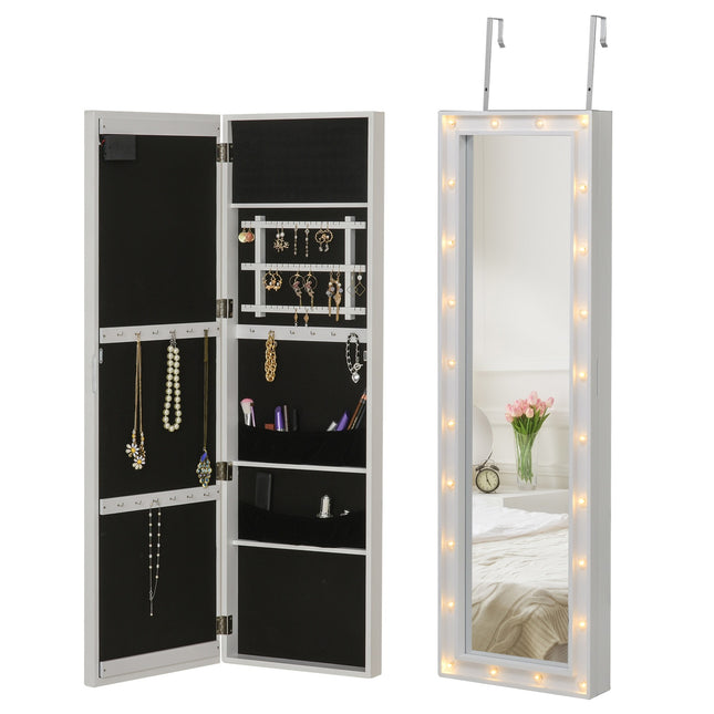 Veidrodinė spintelė su LED papuošalų spintele, pakabinama, tvirtinama prie durų, MDF, balta, 36,6 x 8 x 120 cm