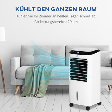 Mobilus oro kondicionierius su oro drėkinimu, vandeniu aušinamu oro kondicionieriumi, oro aušintuvu, 8 val. laikmačiu, nuotolinio valdymo pultu, naudojimo erdvė 20㎡, 600 W, abs. matmenys 38,2 x 31,6 x 76 cm.