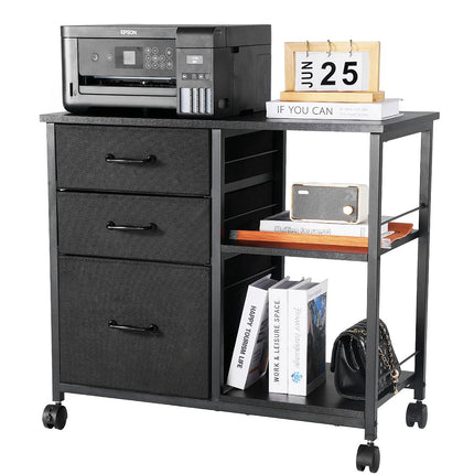 Mobile File Cabinet With Wheels, 3 Drawers, 2 Shelves, Black