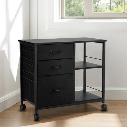 Mobile File Cabinet With Wheels, 3 Drawers, 2 Shelves, Black