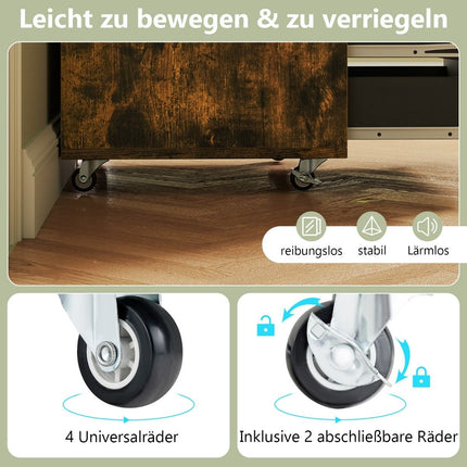Mobili dokumentų spinta su 5 stalčiais, ruda mediena, su ratukais