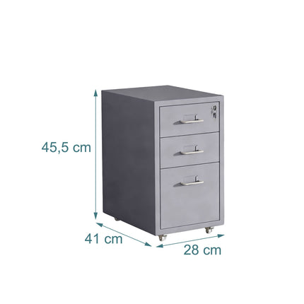 Mobili metalinė dokumentų spinta - 3 stalčių, rakinama, su ratukais