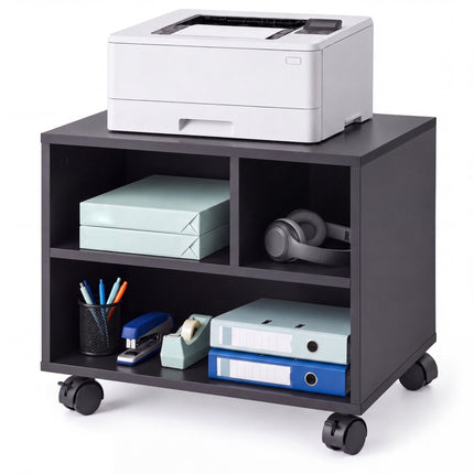 Mobile Printer Stand with Castors and 3 Compartments, Black