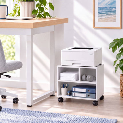 Mobile Printer Stand with Castors and 3 Compartments, Black