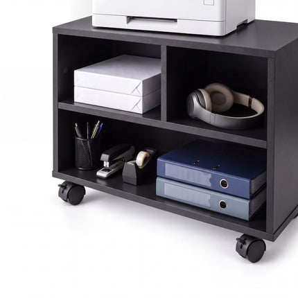 Mobile Printer Stand with Castors and 3 Compartments, Black
