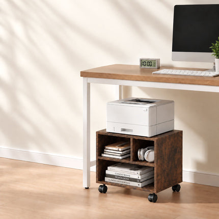 Mobile Printer Stand with Castors and 3 Compartments, Brown Wood Look