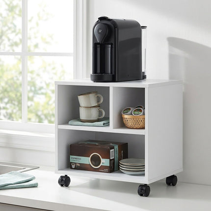 Mobile Printer Stand with Castors and 3 Compartments, Brown Wood Look