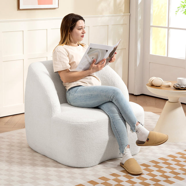 Modern Fleece Armchair – Cozy Cream White for Home
