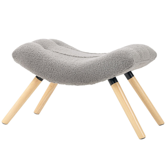 Modern Footstool with Fleece Cover and Wooden Legs, Light Grey