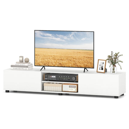 Modern White TV Stand for 70" Screens, 2 Doors, Shelves