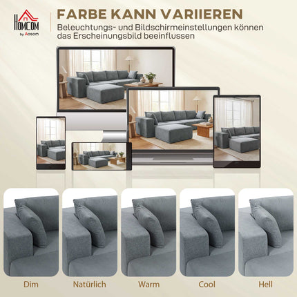 Modulinė U formos sofa su giliomis sėdynėmis, 2 pufai, tamsiai pilka