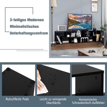 Modulinis medinis televizoriaus stovas, 3 dalių, tinka televizoriams iki 65 colių