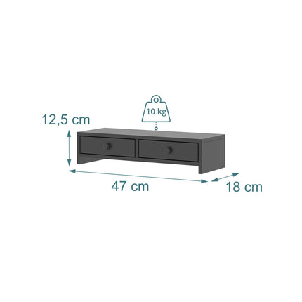 Monitoriaus pakyla su 2 stalčiais, juodas MDF, 47 cm