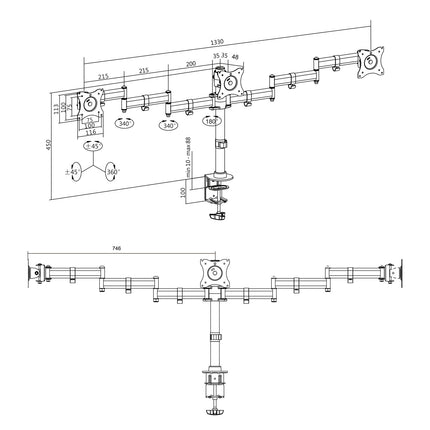 Monitor arm triple 13-27"