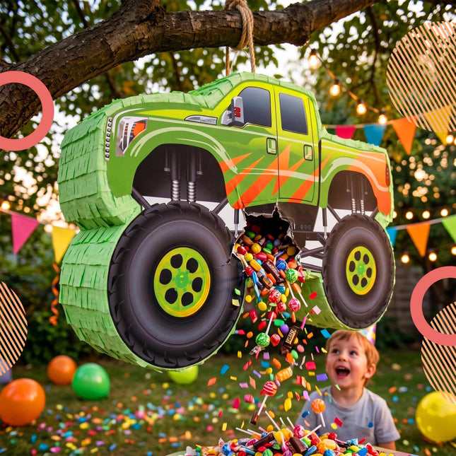 „Monster Truck“ pinjatų rinkinys - lazda ir raištis akims pridedami
