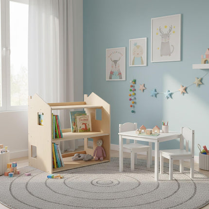 Montessori vaikų knygų lentyna, namelio formos, MDF