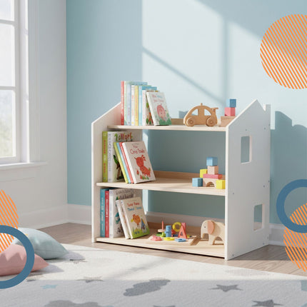 Montessori vaikų knygų lentyna, namelio formos, MDF