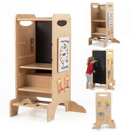 Montessori mokymosi bokštas, reguliuojamo aukščio, buko mediena