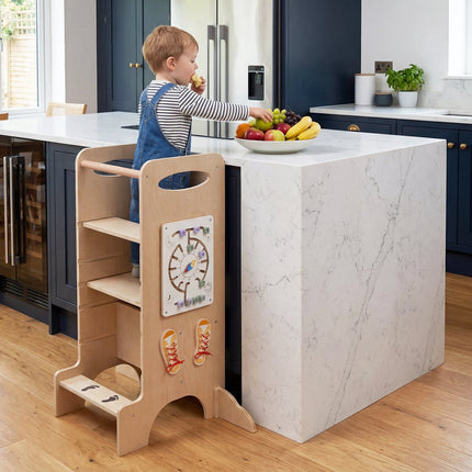 Montessori mokymosi bokštas, reguliuojamo aukščio, buko mediena
