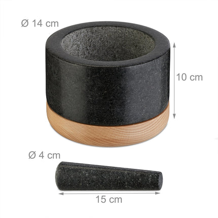 Mortar with impact and wooden underlay